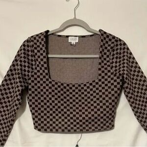 Lelis Black and Brown Long Sleeve Checkered Blouse